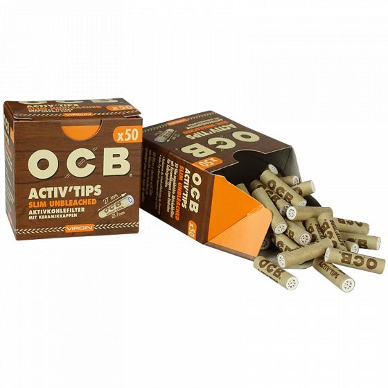 OCB Virgin Filtre à charbon actif non blanchi 7 mm, 50 pièces