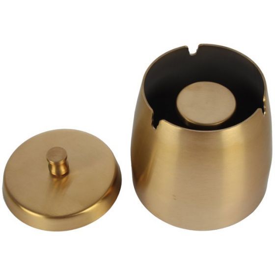 Cendrier en acier inoxydable doré avec couvercle - 9,5 cm