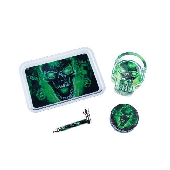 ALUPFEIFE & PLASTIKGRINDER SET - SCARY SKULL KLEIN